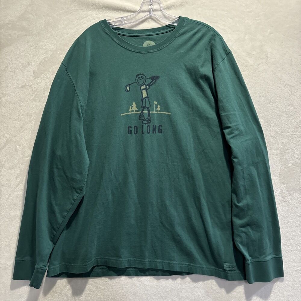 Life is Good GO LONG Golf Men's Long Sleeve Crew Neck T Shirt Tee Green Mens XXL